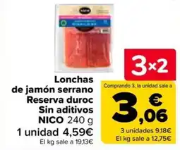Carrefour Nico lonchas de jamón serrano Reserva duroc oferta