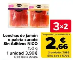 Carrefour Nico lonchas de jamón o paleta curado oferta