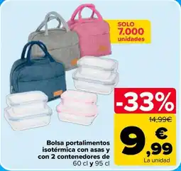 Carrefour Bolsa portalimentos isotérmica con asas y con 2 contenedores oferta