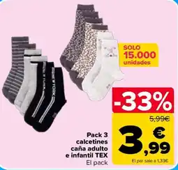 Carrefour Pack 3 calcetines caña adulto e infantil TEX oferta