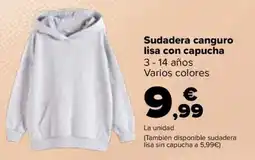 Carrefour Sudadera canguro lisa con capucha oferta