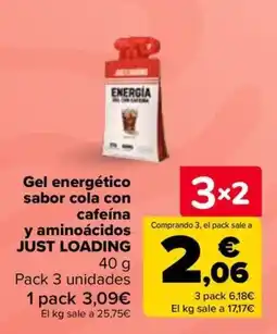 Carrefour Just Loading gel energético sabor cola con cafeína oferta