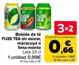 Carrefour fuze tea bebida de té sin azúcar maracuyá o lima-menta oferta