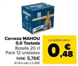 Carrefour Cerveza MAHOU 0,0 Tostada oferta