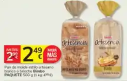 Consum Bimbo pan de molde estilo artesano blanco o brioche oferta