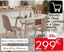 Conforama Kristel conjunto de mesa de comedor + 4 sillas oferta
