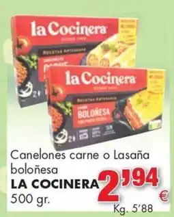 Congelados Copos la Cocinera Canelones carne o Lasaña boloñesa oferta