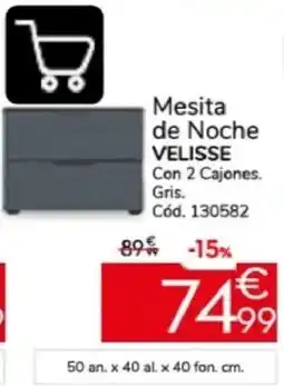 Conforama Velisse mesita de noche con 2 cajones gris oferta