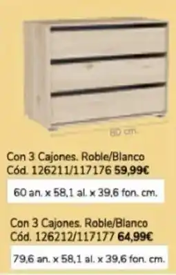 Conforama Con 3 Cajones. Roble/Blanco oferta