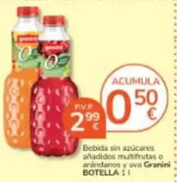 Consum Granini Bebida sin azúcares añadidos multifruta o arándanos y uva oferta