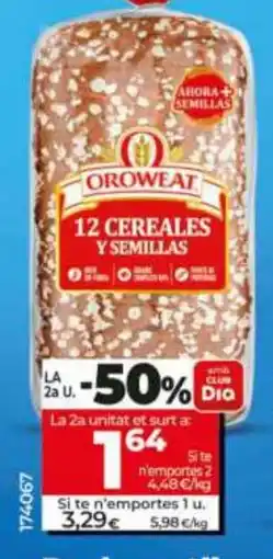 Dia Supermercados Oroweat 12 cereales y semillas oferta