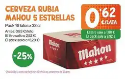 AhorraMas Mahou - cerveza rubia 5 estrellas oferta