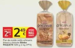 Consum Mas - pan de moide estilo artesano blanco o brioche bimbo oferta