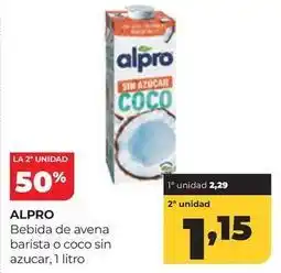 Alimerka Alpro - bebida de avena barista o coco sin azucar oferta