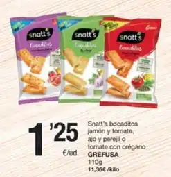 SPAR Fragadis Grefusa - snatt's bocaditos jamón y tomate, ajo y perejil o tomate con oregano oferta