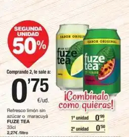 SPAR Fragadis Fuze tea - refresco limon sin azucar o maracuya oferta