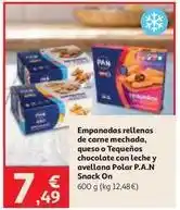Alcampo Snack - empanadas rellenas de carne mechada, queso o tequeños chocolate con leche y avellana polar oferta