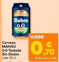 Carrefour Mahou - cerveza 0,0 tostada sin gluten oferta
