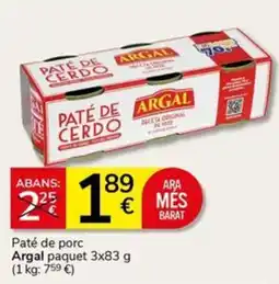 Supermercados Charter Argal paté de porc oferta