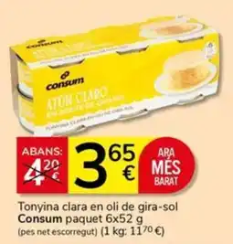 Supermercados Charter Consum tonyina clara en oli de gira-sol oferta
