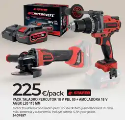 BigMat Stayer taladro percutor 18 v pbl 80 + amoladora 18 v agbx l20 115 mm oferta