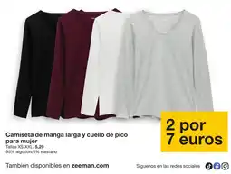 Zeeman zeeman camiseta de manga larga y cuello de pico para mujer oferta