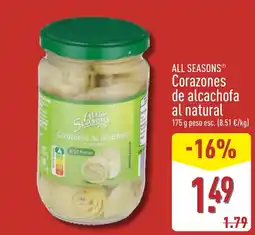 ALDI All Seasons corazones de alcachofa al natural oferta