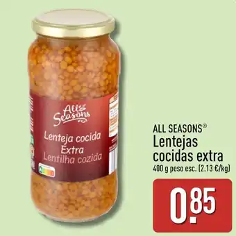 ALDI All Seasons lentejas cocidas extra oferta