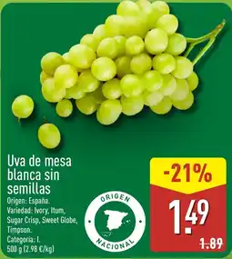 ALDI Uva de mesa blanca sin semillas oferta