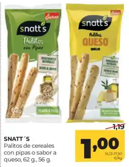 Alimerka Snatt's palitos de cereales con pipas o sabor a queso oferta