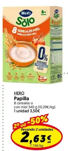 Hiper Usera Hero papilla 8 cereales o con miel oferta