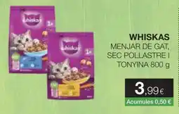 Plusfresc Whiskas menjar de gat, sec pollastre i tonyina oferta