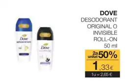 Plusfresc Dove desodorant original o invisible roll-on oferta