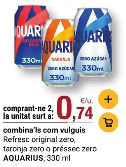 BonpreuEsclat Aquarius refresc original zero, taronja zero o préssec zero oferta