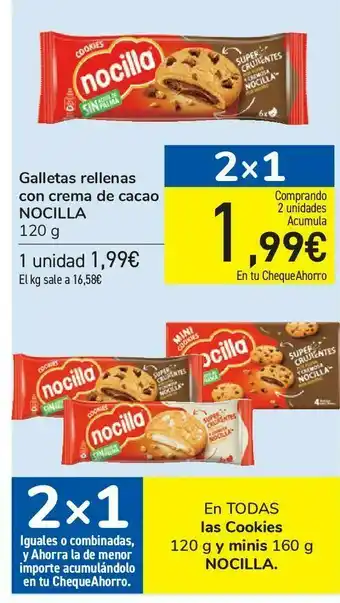 Carrefour En todas las cookies 120 g y minis 160 g nocilla oferta