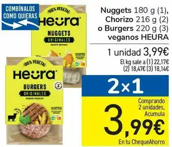Carrefour Nuggets 180 g, chorizo 216 g o burgers 220 g vegtanos heura oferta