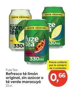 Suma Supermercados Fuze tea - refresco te limon original, sin azucar o te verde maracuya oferta