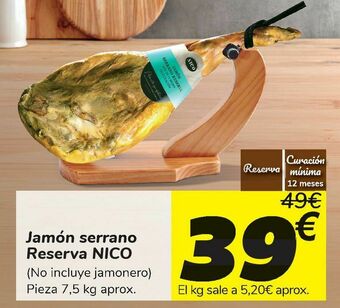Carrefour Jamón serrano reserva nico oferta