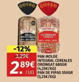 Maskom Supermercados Oroweat - pan molde integral cereales 680gr oferta