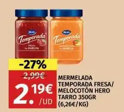 Maskom Supermercados Hero - mermelada temporada fresa/ melocoton tarro oferta