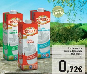 Carrefour Leche entera, semi o desnatada président oferta