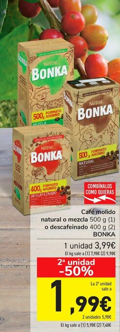 Carrefour Café molido natural o mezcla o descafeinado bonka oferta