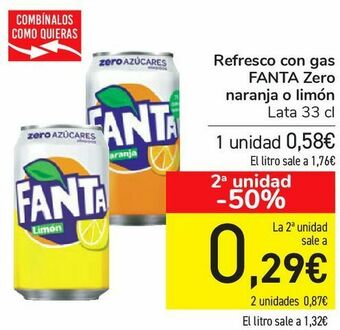 Carrefour Refresco con gas fanta zero naranja o limón oferta