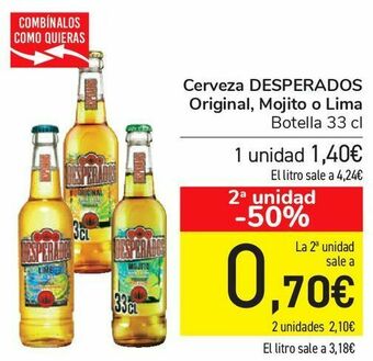 Carrefour Cerveza desperados original, mojito o lima oferta