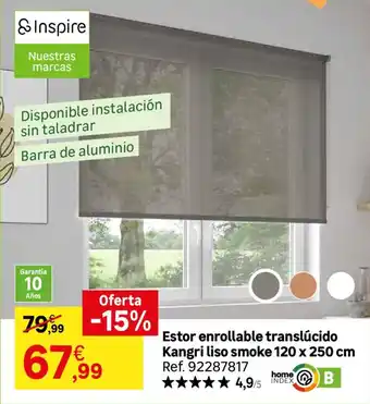 Inspire estor enrollable translúcido Kangri liso smoke