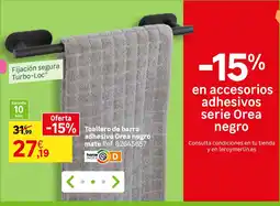 Leroy Merlin Orea toallero de barra adhesivo negro mate oferta