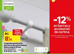Leroy Merlin Inspire 2 soportes pared/techo para barra de cortina Nature blanco mate Ø 20 mm oferta