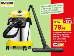 Leroy Merlin Karcher aspirador industrial solidos y liquidos wd 3s 17 l 1.000 w oferta