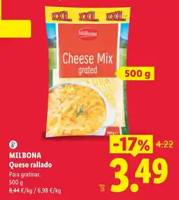 Lidl Milbona queso rallado oferta