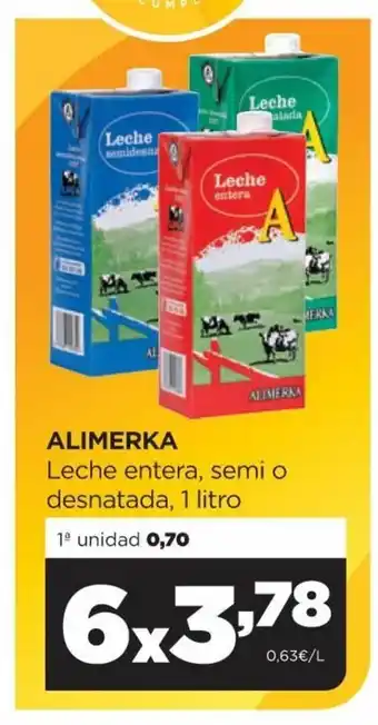 Alimerka Alimerka Leche entera, semi o desnatada 1 litro oferta
